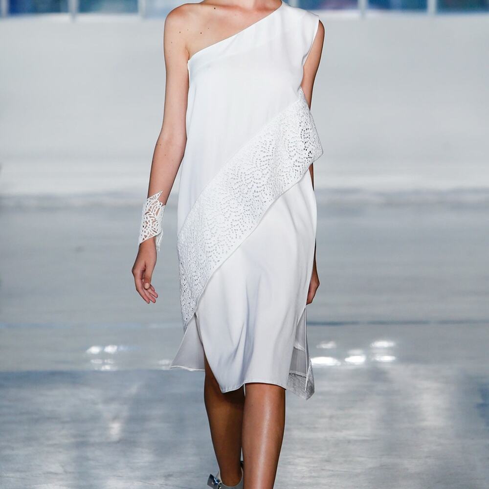 Maria Cornejo White Spiral Dress Block Lace One Shoulder Asymmetrical Size 2